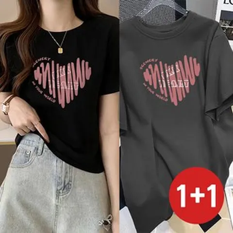 JLOG 2장 세트 반팔 레터링 티셔츠 핑크러브T