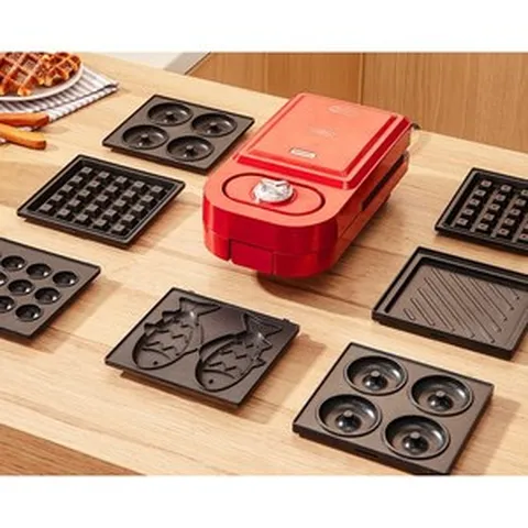 분리형 와플 메이커 미니 샌드위치 붕어빵 도넛 타코야끼 플레이트 분리세척 기계, 레드, 토스트+와플