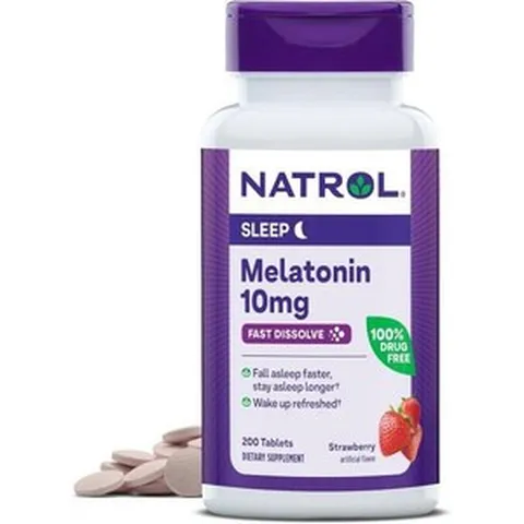 Natrol Melatonin 10mg Strawberry-Flavored Sleep Support Dietary Supplement for Adults 200 Fast-Dis, Strawberry, 200 Count (Pack of 1)