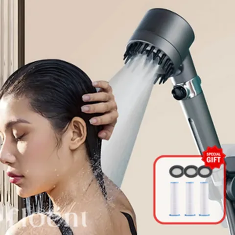 플로엔트 수압상승 두피마사지 3단조절 샤워기헤드, 그레이(Gray), 1개
