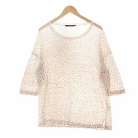 라우엘 1981 laurel 아이보리 레오파드 린넨혼방 보트넥루즈핏9부티