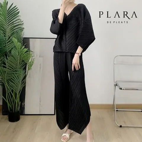 플라라 플라라 (88까지)와이드사선밸런스플리츠블라우스+팬츠SET_PK3SSE025C
