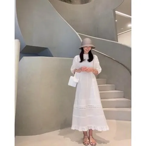 수입 슬립 이너 세트 린넨 펀칭 롱원피스