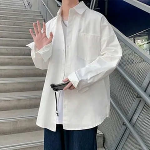 여름 남방 린넨 오버핏 흰색 난방 셔츠 남성