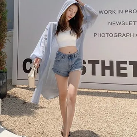후드 셔츠 롱 가디건 쉬폰 시스루 여성 커버업 여름