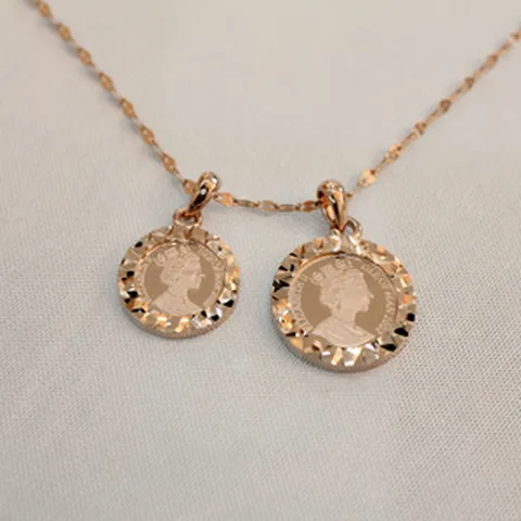 엘리자베스 2세 코인 테두리 커팅 펜던트 14K 골드 13 15 20mm 목걸이(체인별도구매)