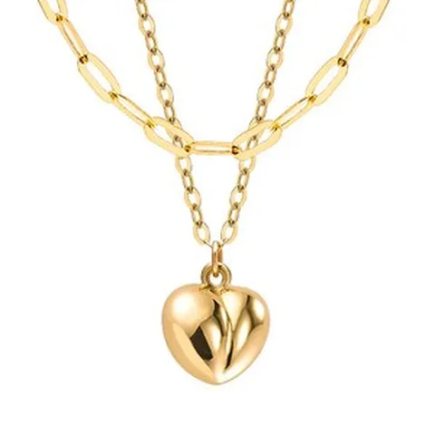 골드앤 18K 피치썸 두줄체인 목걸이 복숭아 하트 팬던트 볼륨 포인트 선물추천