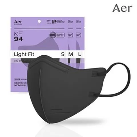 [아에르] 스탠다드 라이트에스 보건용 마스크 KF94 대형, 블랙, 1개, 50매입