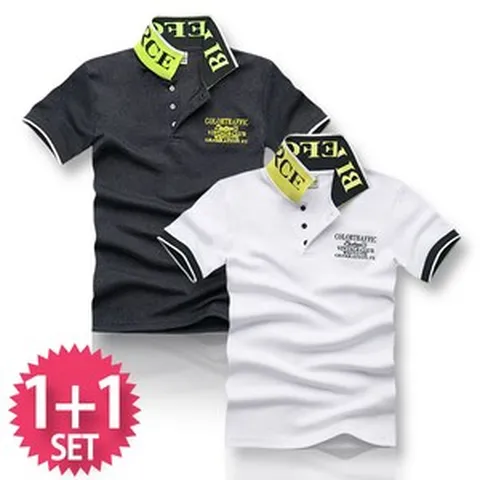 블루포스 엘티크 반팔 카라티 1+1 세트 [2장 묶음] 세미슬림핏 후라이스 형광 레터링 자수 카라 반팔티셔츠 남여공용 [국내생산]