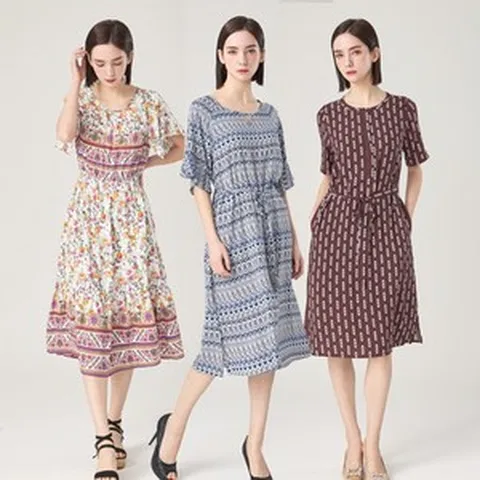 로코엘라 마리엔 패턴 프린트 인견 원피스 3종택1