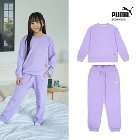 [정품매장] 푸마키즈 키즈 아동 상의 하의 상하복 세트 캐주얼 티셔츠 바지 비노출[푸마바디웨어] 23FW 주니어 에센셜 웜플리스 상하의셋업-라벤더 B