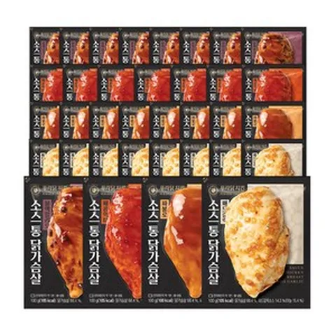 [푸라닭/당일발송] 푸라닭 시그니처 소스 사용 맛있고 부드러운 소스 통 닭가슴살 혼합(파불로9+블랙9+갈릭9+악마8), 1세트, 100g