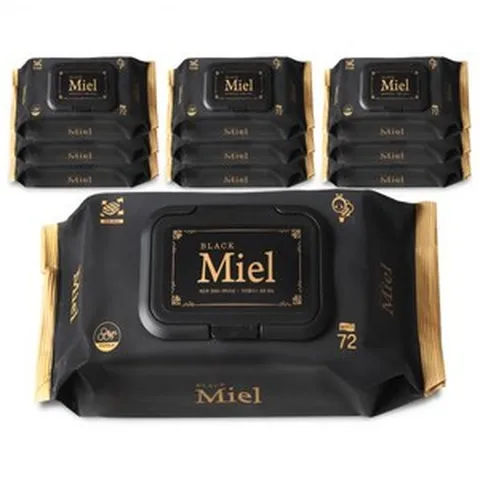 미엘 가장 도톰한 양방향엠보싱 아기 물티슈 블랙 72매 캡형 10팩 65g, 10개