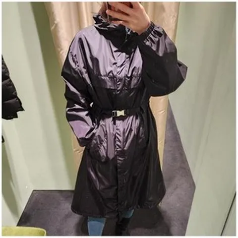 PRADA 프라다 나일론 여성 벨트 바람막이 롱 자켓 블랙 291733