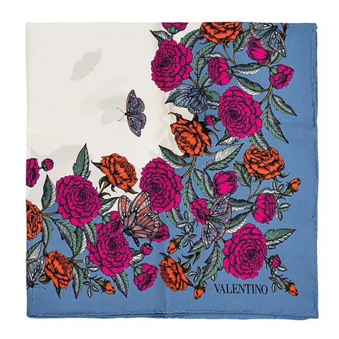 여성용  발렌티노 플라워 프린트 스카프 WW2EI114QSI -AVC 블루