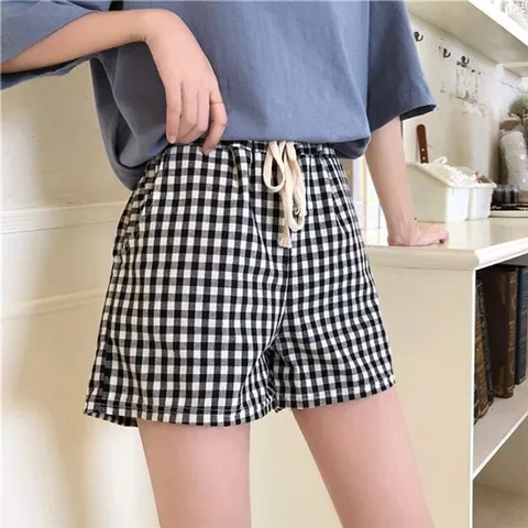 린넨반바지 2컬러 데일리 밴딩 체크 반바지 여성