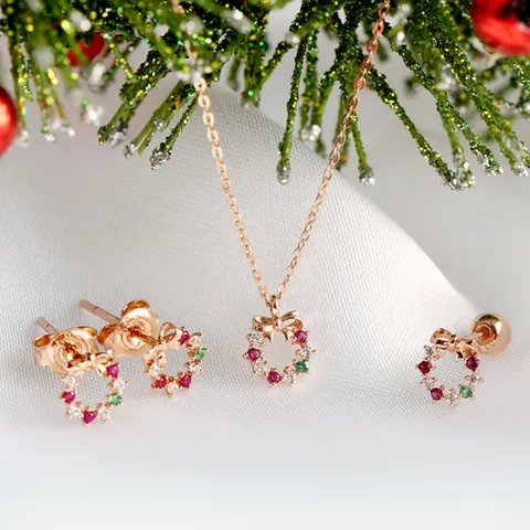 [비앤비골드] 18K리본크리스마스리스세트(귀걸이목걸이)NPS29470