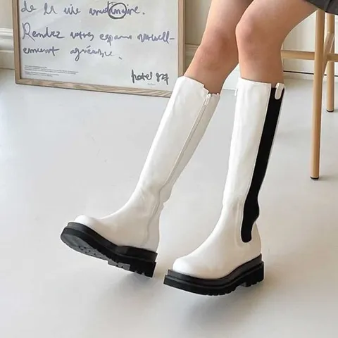 롱부츠코디 패션 첼시 롱부츠 여자 가죽 가을 데이트 스타일 176