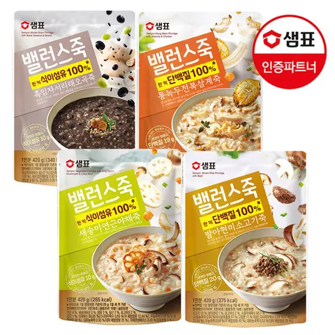 [샘표] 밸런스 죽 420g 4종 2+2 /소고기/야채/삼계/흑임자