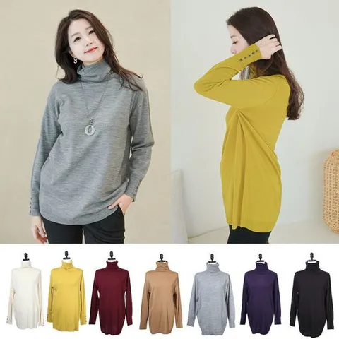 [쉬즈마담]T56116 단추소매 루즈핏 폴라롱니트 7컬러/엄마옷