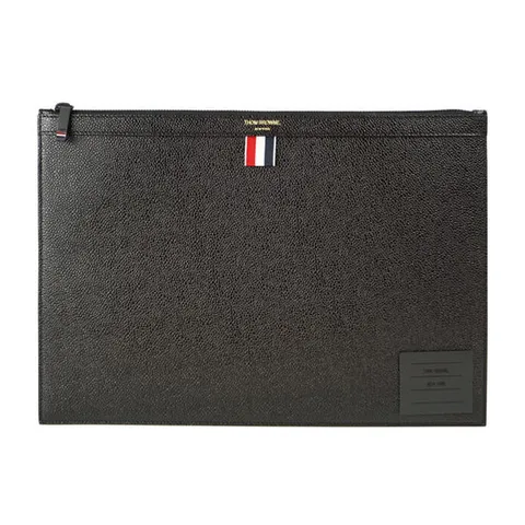 톰브라운 페블 그레인 4-바 브라스 라벨 미디엄 지퍼 도큐먼트