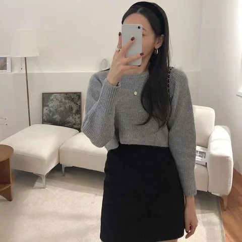 [5color] 데일리 크롭 라운드 겨울 니트_체리체리