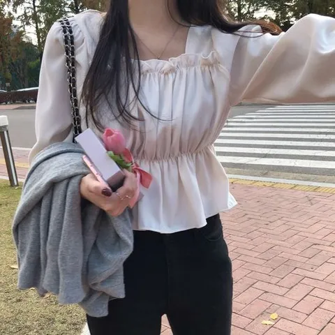 [여리핏 ] 러블리 스퀘어넥 프릴 블라우스_체리체리