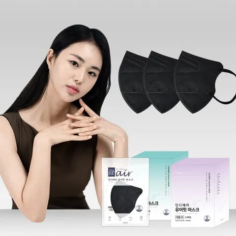 인디에어 유어핏 블랙 새부리형 대형M L 컬러 마스크 25매