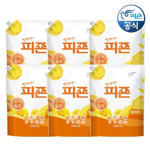 피죤 섬유유연제 옐로미모사 2100ml 리필 x 6개