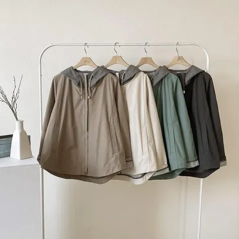 여자 캐주얼 사파리 루즈핏 코튼 후드 집업 점퍼