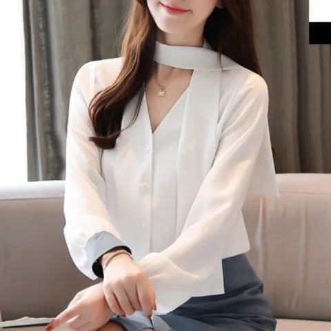 [블루모드]여자 스카프 긴팔 블라우스