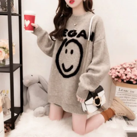 여성니트티 여성니트 니트 티셔츠  스마일라운드티