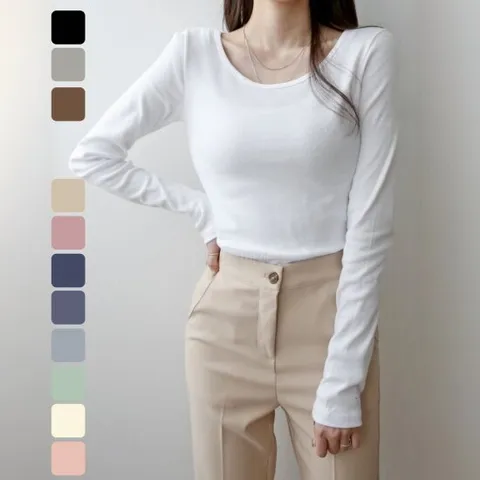 [만원특가 무배] 여자 라운드넥 무지 면티 긴팔 기본티셔츠