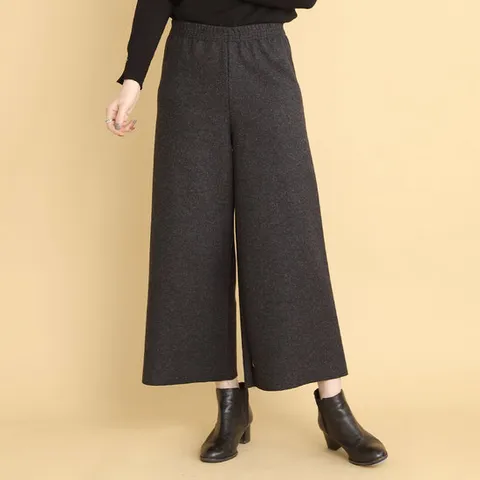 애비뉴투지 엄마옷 모직느낌 와이드 팬츠 밴딩 통바지 P01248