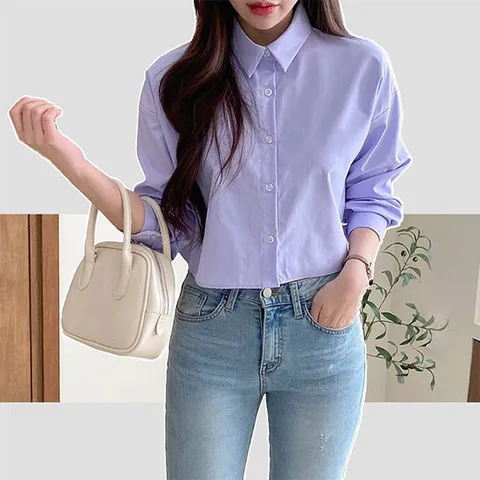 [하젤] 초이  파스텔 크롭 셔츠_S0592