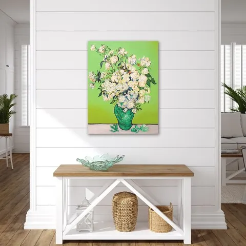 골드디자인 고흐 명화 흰장미 인테리어 유화그림액자 중(40X60)