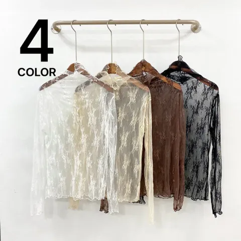 미즈큐즈 / 비비 여리 시스루 레이스 폴라 라이너 티셔츠/ 4컬러