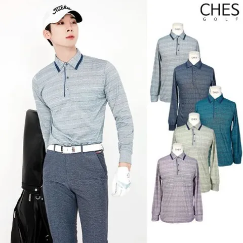 [체스]로린 남성골프 쿨 체크 긴팔카라티셔츠