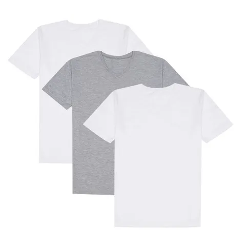 티팜 면 V넥 반팔 티셔츠 3장 세트 화이트/멜란지