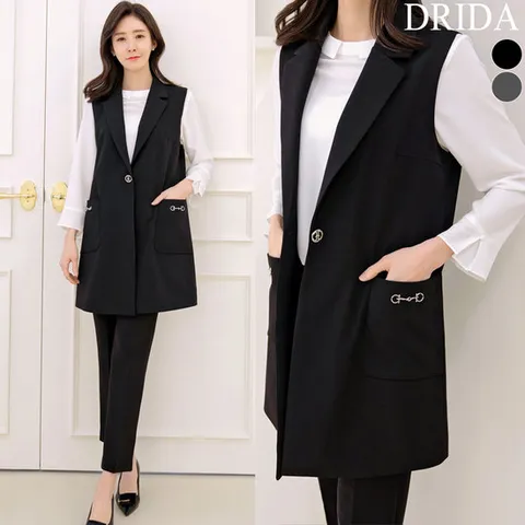 엄마옷 여성 정장 조끼 빅사이즈 장식 롱 베스트 50-60대 상견례