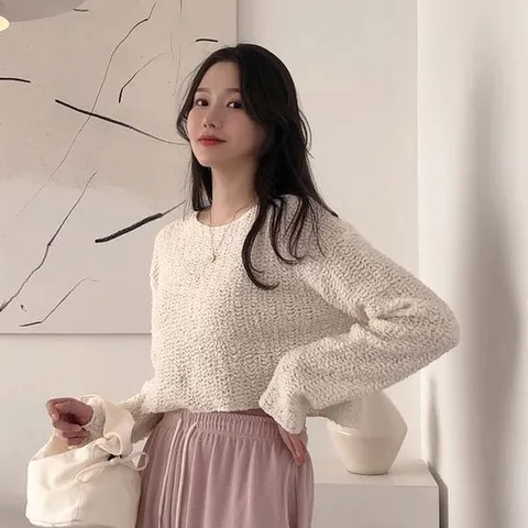 러블리  크롭 라운드 봄 니트_체리체리