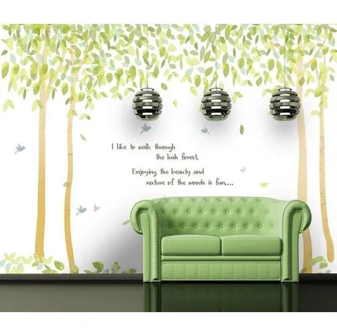 [크레용벽지] 내츄럴 나뭇잎그림 3폭 포인트 뮤럴벽지