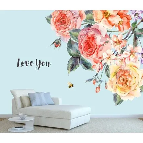 [크레용벽지] 수채화 플라워 3폭 포인트 뮤럴벽지