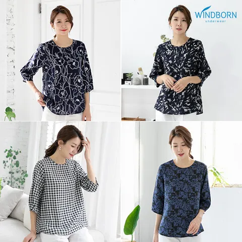 [~2XL] 인견 셔링 7부 패턴 블라우스 빅사이즈 9종 택1