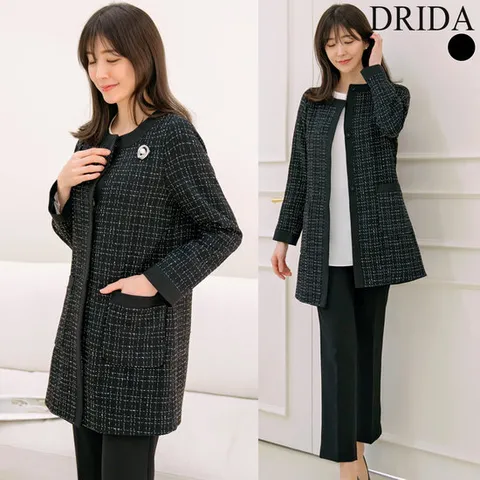 엄마옷 여성 라운드 트위드 빅사이즈 롱 정장 자켓 상견례 50대