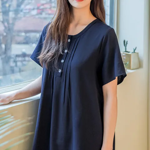 [바바라옷장]인견_베이직 앞단추 롱 원피스/홈웨어/데일리/빅사