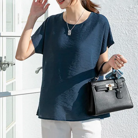 [바바라옷장][L~2XL] 인견_베이직 반팔 블라우스/컬러추가/빅사