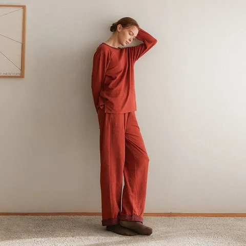 라페어 뽀송이 더블 위브 도트 홈웨어 상하의 세트 - 브릭 LWSGK556-BR