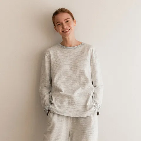 라페어 뽀송이 더블 위브 도트 홈웨어 상하의 세트 - 화이트 LWSGK557-WH