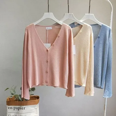 썸앤레이디 여성 여름 니트 가디건 청순스타일 브이넥 가디건